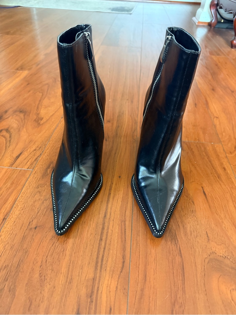 Zara Black Pointed Toe Studded Zip Ankle Boots